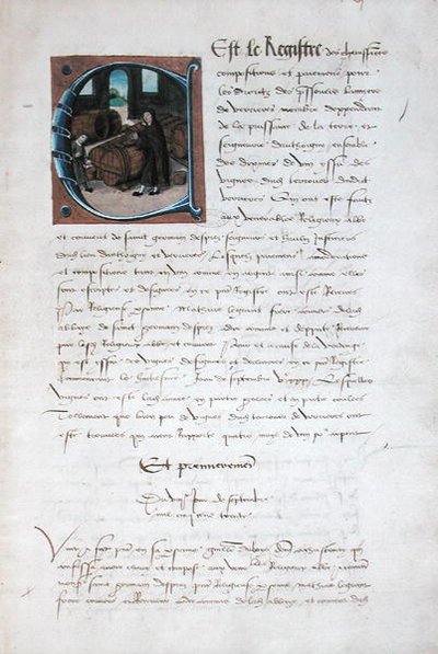 Wine Production in the Middle Ages, from the Redevancier de Saint-Germain-des-Pres by French School